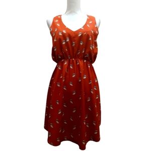 Audrey 3+1 Orange Owl print Sleeveless Mini Dress Large